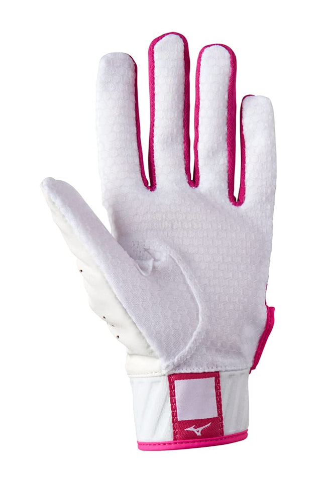 Mizuno MVP Youth Tee Ball Batting Glove, White-Pink, T-Ball