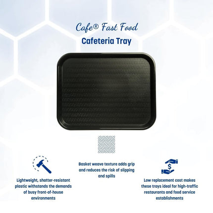 Bandeja de cafetería Carlisle FoodService Products Cafe Fast Food con superficie estampada para cafeterías, comida rápida y comedor, plástico, 14" x 18", negro (paquete de 12)