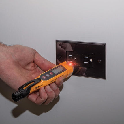 Probador de voltaje sin contacto Klein Tools NCVT-6, lápiz de CA de 12-1000 V con medida de distancia láser integrada, alarmas audibles y LED, clip de bolsillo