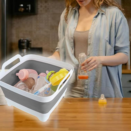 GIMWA 2.4Gal Collapsible Dish Basin with Drain Plug, Baby Bottle Wash Basin