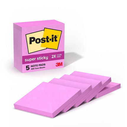 Super Sticky Notes, 3x3 in, 5 Pads, 2X The Sticking Power (Black)
