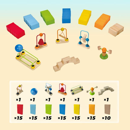 Hape Dynamo Dominoes| Award-Winning Domino Racing Building Block Set for Kids, 107 Solid Pieces of Fun-Filled Racing, Building and Stacking