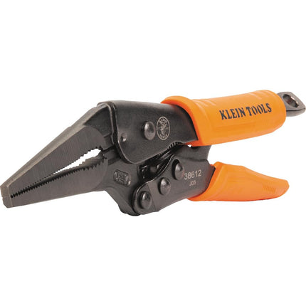 Klein Tools 38612 Long Nose Locking Pliers with Quick Release Handles, Ideal for Tight Spaces, High Torque and Gripping Power, 9-Inch