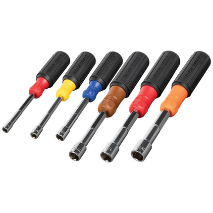 Klein Tools 65411 Hollow-Shaft Nut Driver Set, Heavy-Duty, Color-Coded Hex Sizes 1/4 to 9/16-Inch, Cushion-Grip Handles, 6-Piece
