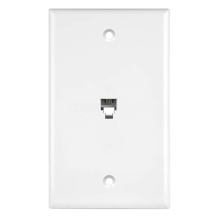 ENERLITES RJ11 Placa de pared con conector telefónico de 1 unidad, tamaño estándar, blanco, 6 posiciones 4 conductores, puerto único, soporte de 2 líneas 6611-W, blanco