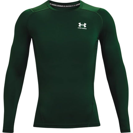 Under Armour Men's HeatGear Compression Long-Sleeve T-Shirt Crew Neck Sweatshirt, Forest Green (301)/White, X-Small