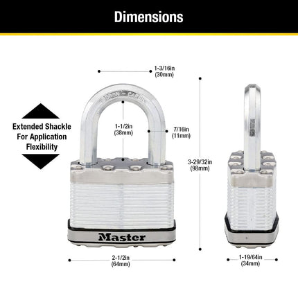 Master Lock M15XKADLFCCSEN M15XKADLF Padlock, Laminated, 1 Pack