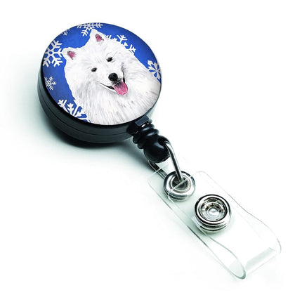 Caroline's Treasures American Eskimo Winter Snowflakes Holiday Retractable Badge Reel, Multicolor (SC9379BR)