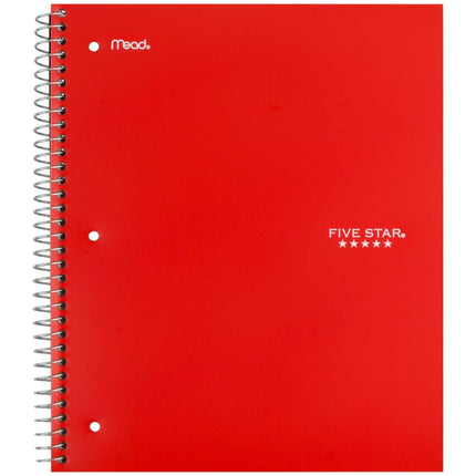 Five Star Spiral Notebook + Study App, 3 Pack, 3 Subject, Wide Ruled Paper, 8" x 10-1/2", Tidewater Blue, Fire Red, Black (930081)