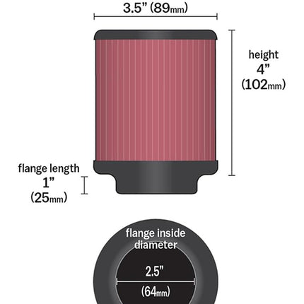 K&N Universal Clamp-On Air Filter: High Performance, Premium, Washable, Replacement Engine Filter: Flange Diameter: 2.5 In, Filter Height: 4 In, Flange Length: 1 In, Shape: Round, RB-0700