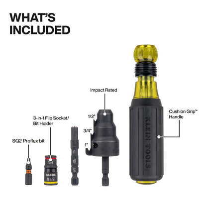 Klein Tools 85191HD Flip Socket Conduit Reamer Driver, 3-in-1 Impact-Rated Tool for 1/2-Inch, 3/4-Inch, 1-Inch Conduit, Integrated Quick-Connect Handle with Magnetic Bit Holder