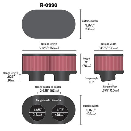 K&N R-0990 Washable and Reusable Car and Motorcycle Universal Rubber Filter