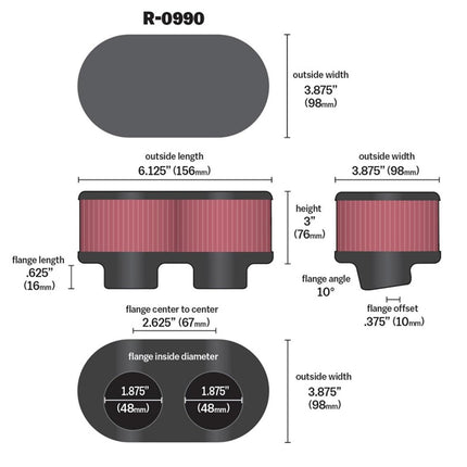 K&N R-0990 Washable and Reusable Car and Motorcycle Universal Rubber Filter
