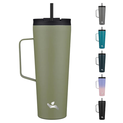 Konokyo Insulated Tumbler with Handle and Straw, 26 OZ Travel Coffee Mug Stainless Steel Cup Metal Water Bottle,Camp Green