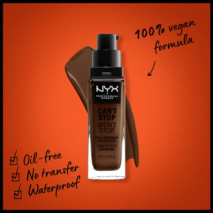 NYX Professional Makeup Can't Stop Won't Stop Foundation, 24h Full Coverage Matte Finish - Chestnut, 30 mL