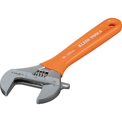 KLEIN TOOLS O5098 Adjustable Wrench, Extra-Wide Jaw, Forged Heat-Treated Alloy Steel, SAE and Metric Scales, Plastic-Dipped Handle, 8-Inch