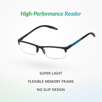 SAV Sportex Ar4150 Reading Glasses - Flexible, Durable, Ultra-Lightweight, High-Performance Readers for Men and Women, Sport Blue, 29 mm