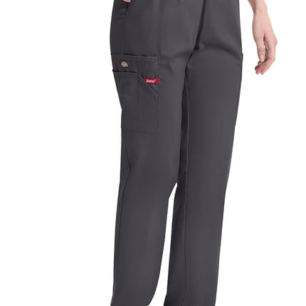 Dickies EDS Signature Scrubs for Women, Elastic Waist Pull-On Cargo Pants for Women in Soft Brushed Poplin 86106, Pewter, M