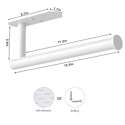 VAEHOLD Self Adhesive Paper Towel Holder Under Cabinet Mount, Wall Mounted Paper Towel Roll Holder for Kitchen, Bathroom, Wall - SUS304 Stainless Steel (White)