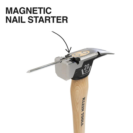 Klein Tools H80920HS Smooth Face Hammer with Straight Claw, 20-Ounce Forged Steel, Hickory Handle, California Framing Style, Magnetic Nail Starter, and Extra-Large Squared Strike Face