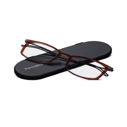 ThinOptics Reading Glasses + Milano Aluminum, Magnetic Case | Frontpage Brooklyn Collection, Clear Frame 1.50 Strength Readers