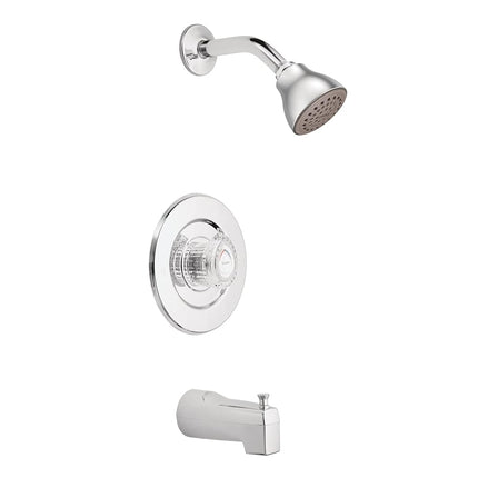 Moen T471 Chateau Embellecedor de bañera y ducha de una manija con cabezal de ducha de una sola función, cromo