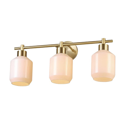 Globe Electric 52055 Cannes 3-Light, Gold Bathroom Vanity Light Fixtures, Modern Wall Lighting with Milk Glass Shades, Vanity Lights for Bathroom, Brass Bathroom Light fixtures
