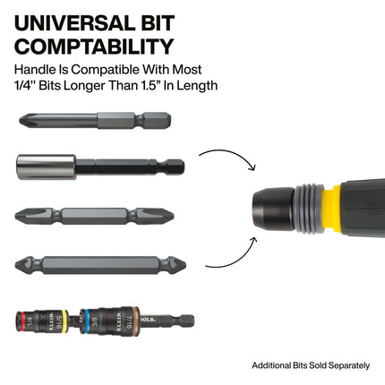 Klein Tools 32960A Fastbit Tru-Grip Screwdriver, Ball-Style Handle with Quick-Release Collar, #2 Phillips and 6 mm Slotted Double-Ended Bit, 1/4-Inch Bit Compatible