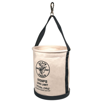 Klein Tools 5109PS Canvas Bucket, Wide-Opening Straight-Wall Tool Bucket with Pocket and Swivel Snap, 75-Pound Load Rated