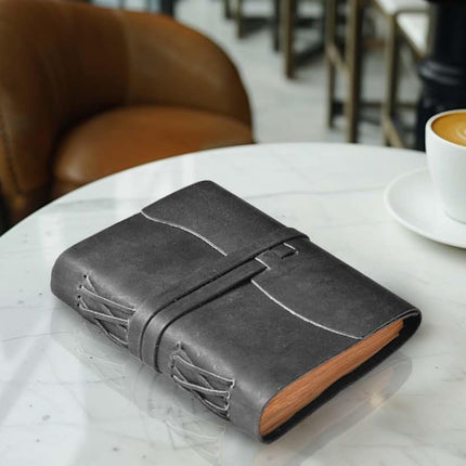 LEATHER VILLAGE Leather Bound Journal - Black, 8"X6", 220 Pages