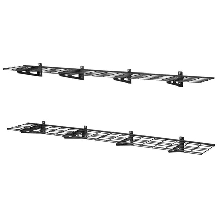 VEVOR 2-Tier Heavy Duty Wall Garage Shelving, 4 Pack 305 x 914 mm Steel Wall Mounted Shelving Unit, 305 x 1828 mm Per Shelf Floating Storage Metal Rack for Garage, 272 kg Total Weight Capacity, Black