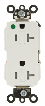 Leviton Decora Plus Duplex Receptacle, 20 Amp, 125 Volt, Straight Blade, Hospital Grade, Self Grounding, Tamper-Resistant, Back and Side Wired, 16362-SGW, White