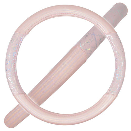 Funda para volante Carbella con brillo reluciente, acabado brillante, apta para volantes de 14.5 a 15 pulgadas, brillante con purpurina - Rosa Craquelado