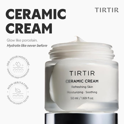 TIRTIR Natural Ceramide Cream | Deep moisturizer for Glass Skin, Polyglutamic acid, Centella Asiatica Extract, Skin barrier, Lightweight, Mild, Nature derived ingredients, Dry skin, Korean skincare