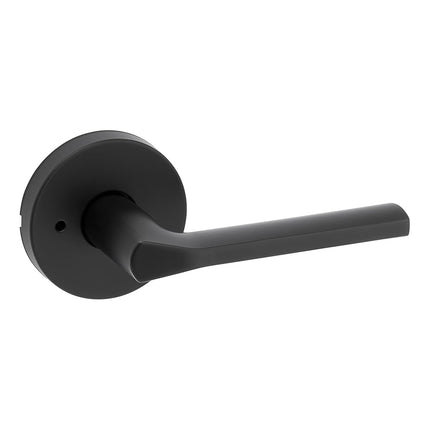 Kwikset Lisbon Interior Privacy Door Handle with Lock, Round Lever for Bathroom and Bedroom, Matte Black Reversible Keyless Push Button Lock Door Lever, with Microban Protection