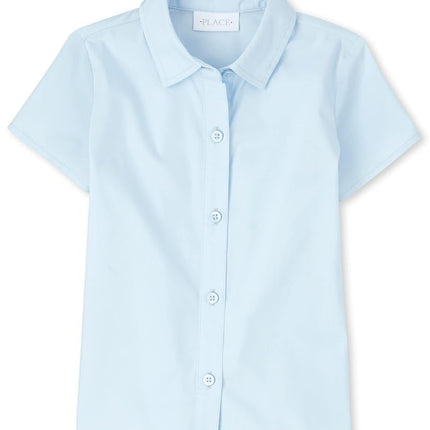 The Children's Place Girls' Uniform Poplin Button Down Shirt Party Blue XL (14)
