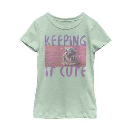 STAR WARS Girl's The Mandalorian The Child Trading Card T-Shirt, Mint, X-Small