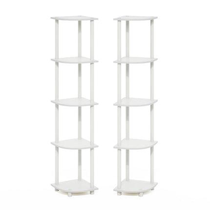 Furinno TURN-N-TUBE Corner Shelf Set of 2, 5-Tier Corner Bookshelf, Open Storage Shelves, for Organization and Storage, Living Room, Home Office, Garage, White