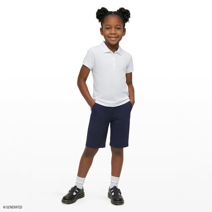 Polo de interlock de manga corta Izod para uniforme escolar de niña, blanco, talla 5