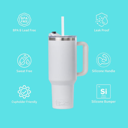 Vaso térmico Sip+Sea Cayman de acero inoxidable de 40 oz con asa, tapa y pajita | Aislamiento al vacío de doble pared