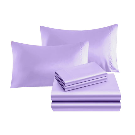 Elegant Comfort Luxurious 4-Piece Silky Satin Sheet Set, Skin and Hair Friendly, Wrinkle, Fade, Stain Resistant with Deep Pockets Fitted Sheet, Cooling Soft Satin Sheet Set, Twin, Lilac