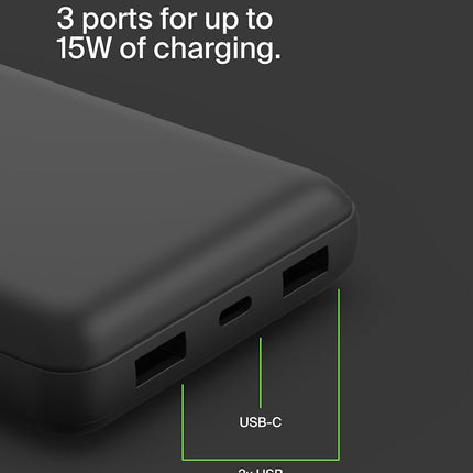 Belkin Power Bank 20K USB A and C Portable Battery Pack, 15W Black Phone Charger
