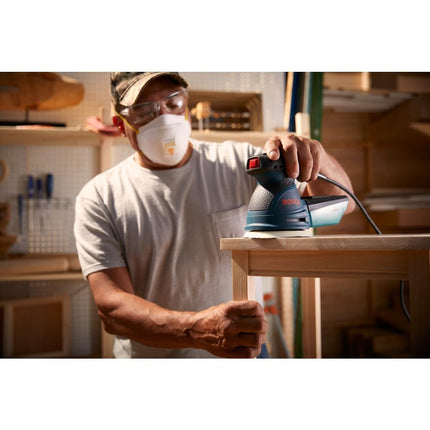 BOSCH ROS20VSC Palm Sander 2.5 Amp 5 Inch Corded Variable Speed Random Orbital Sander, Polisher Kit with Dust Collector and Soft Carrying Bag