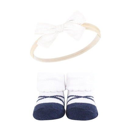 Hudson Baby Girl's Headband and Socks Giftset, Blue Blush Floral, One Size