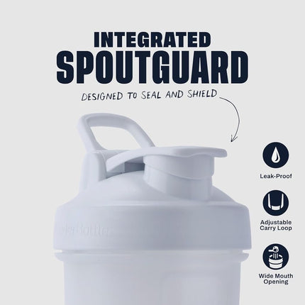 BlenderBottle Classic V2 Bouteille Shaker Parfaite pour les Shakes Protéinés et les Boissons Pré-Entraînement, 946 ml, Blanc