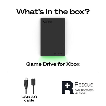 Seagate Game Drive for Xbox, 2TB, External Hard Drive Portable, USB 3.2 Gen 1, Black with built-in green LED bar, Xbox Certified, 3 year Rescue Services (STKX2000400)