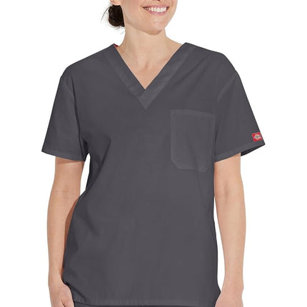 Dickies Men's Signature V-Neck Scrubs Shirt, Pewte