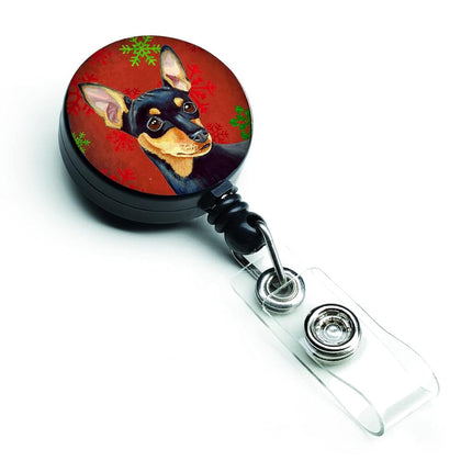 Caroline's Treasures Min Pin Red & Green Snowflakes Christmas Retractable Badge Reel, Multicolor (LH9335BR)