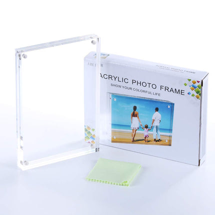 AMEITECH 5x7 Acrylic Photo Frame, Magnetic Picture Frames, 10 + 10MM Thickness Stand in Desk Table, Clear (5 Pack)