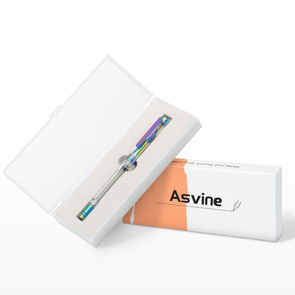 Asvine V200 Titanium Fountain Pen Vacuum Filling, Rainbow Bock Medium Nib Transparent Acrylic Smooth Writing Pen Case Set